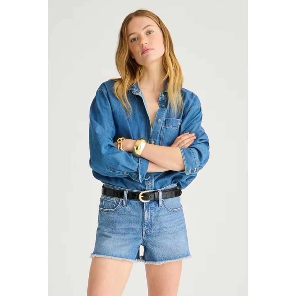 NWT J Crew Mid-Rise Denim Short Lakeshore Wash‎ 35 Womens Plus Size Raw Hem Jean